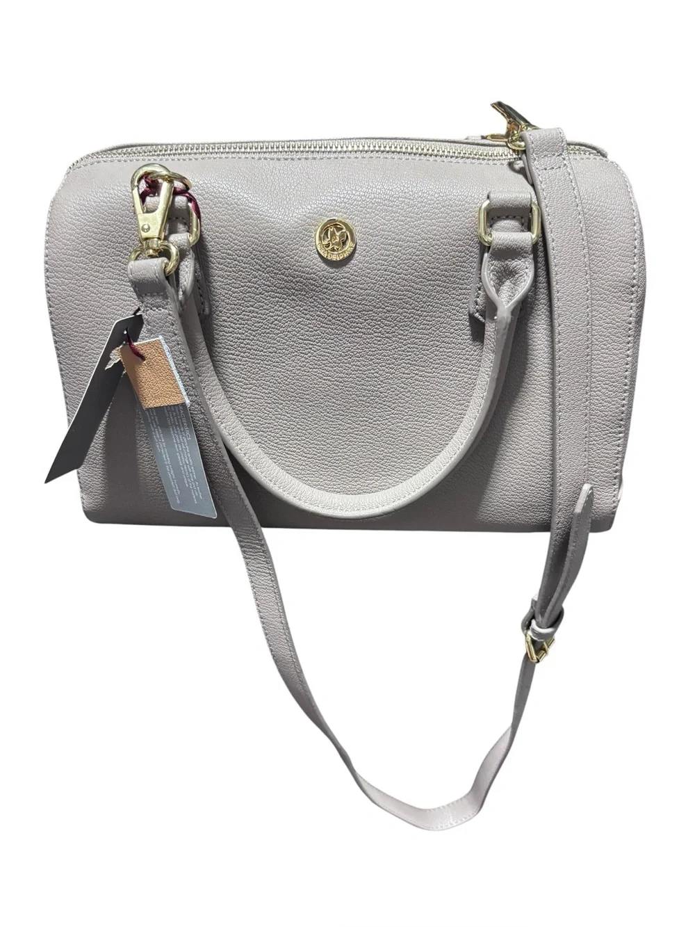 Ora Delphine Genuine Pebbled Leather Satchel Shoulder Bag - Light Gray